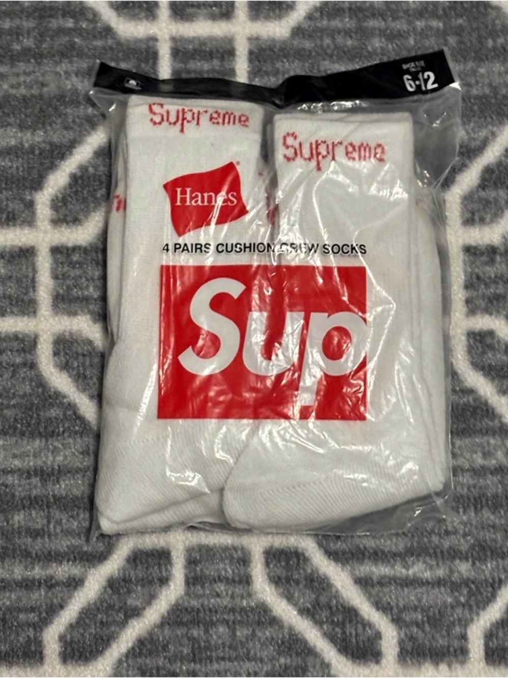 Supreme Hanes White Crew Socks with Red Logo - 4 Pack